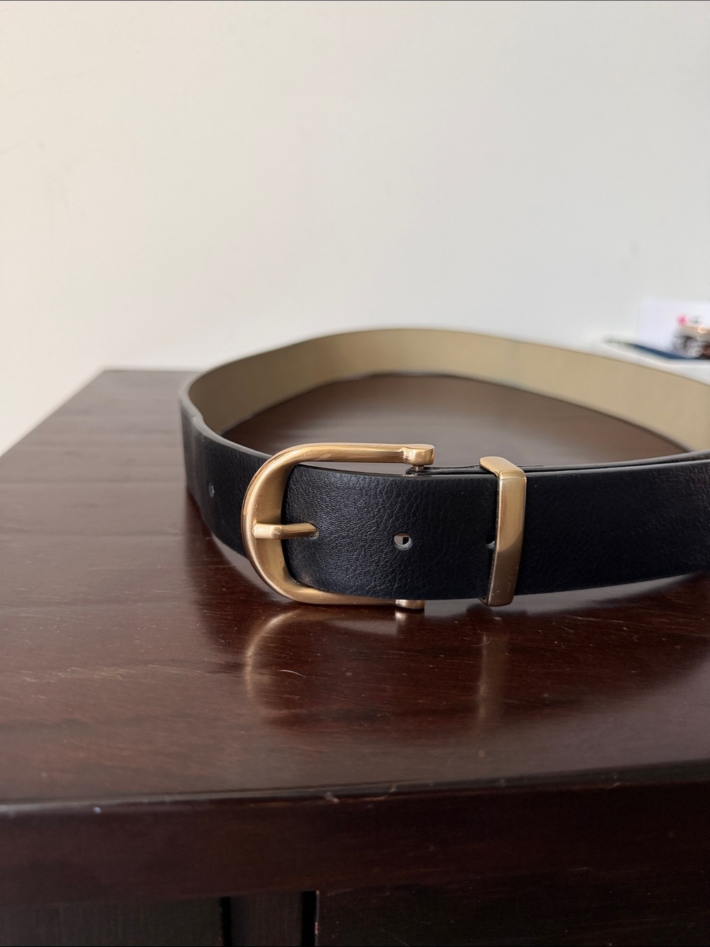 Women’s faux leather black Belt with Gold Buckle